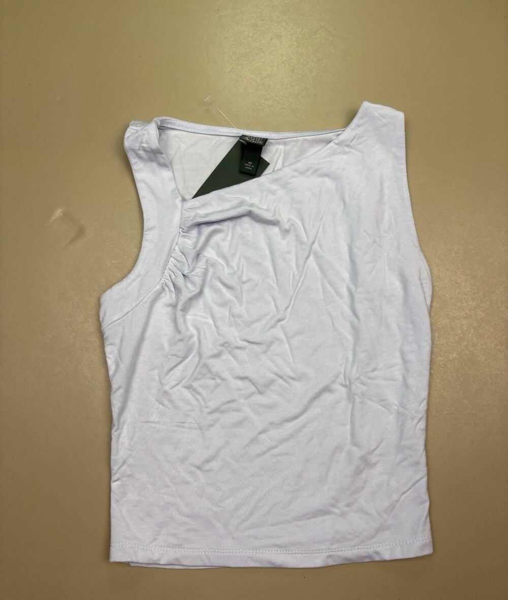 Wild Fable Tank Top XS Light Blue Asymmetrical Neck Ruched Stretch NWT